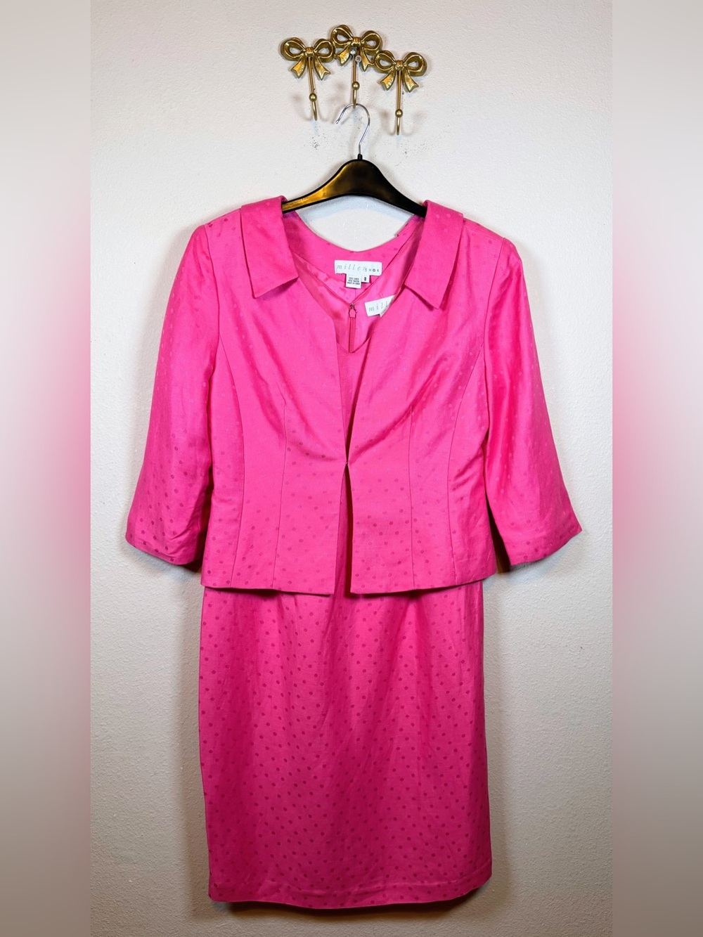 Miller Shor Fuchsia Two-Piece Sleeveless Dress Suit Linen Blend. Size 8